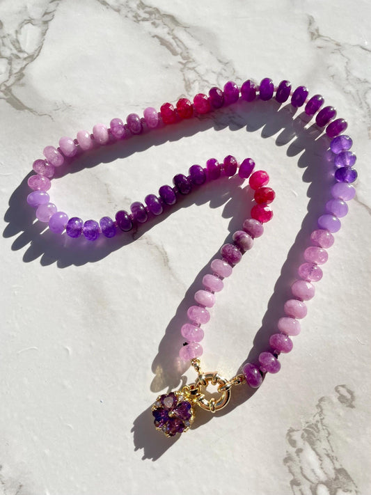 Sugarplum - Purple Rainbow Stone Beaded Necklace with 14K GF Engancer Clasp