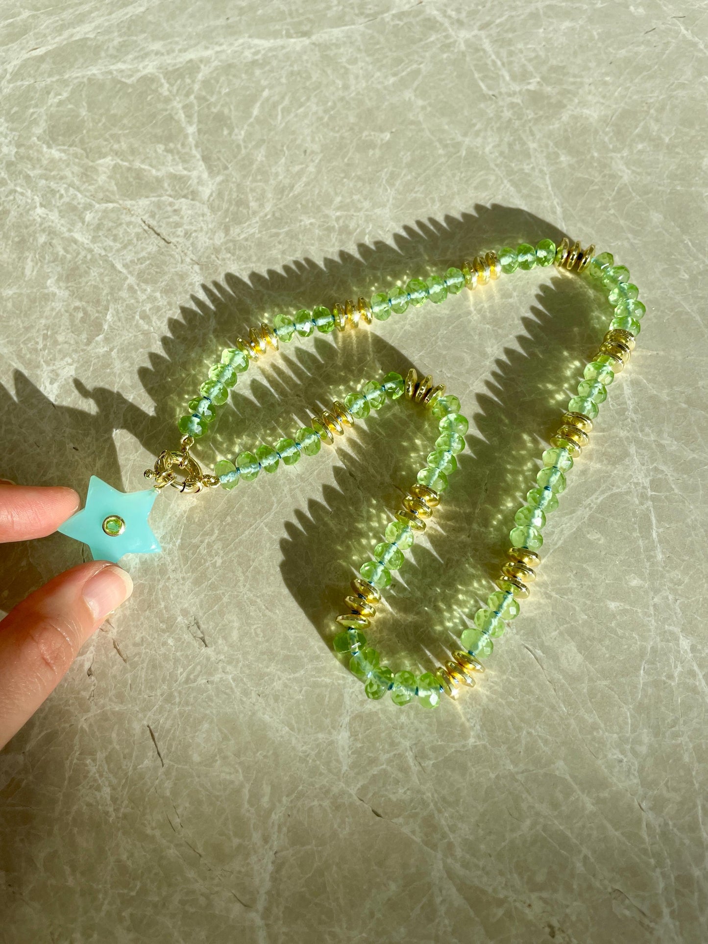 Juicy Juice 2 - Hand Knotted Green Quartz and 14K Gold Filled Gemstone Candy Necklace