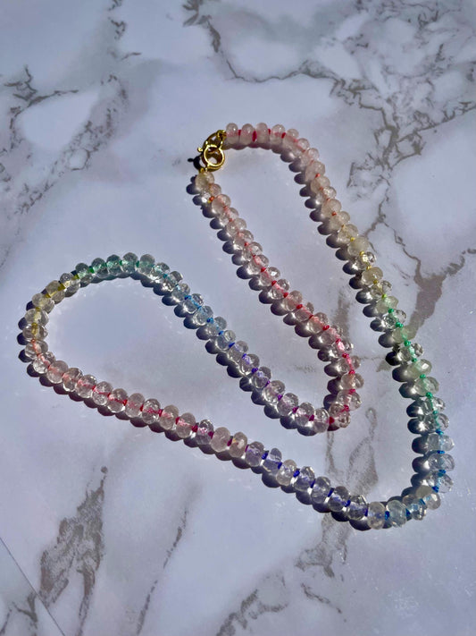 Slurpee Machine Meltdown - Hand Knotted Rainbow Silk and Quartz