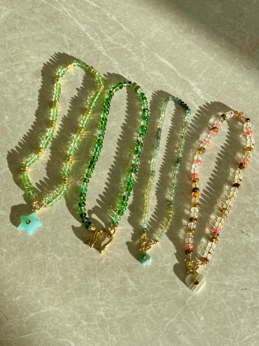 Juicy Juice 2 - Hand Knotted Green Quartz and 14K Gold Filled Gemstone Candy Necklace