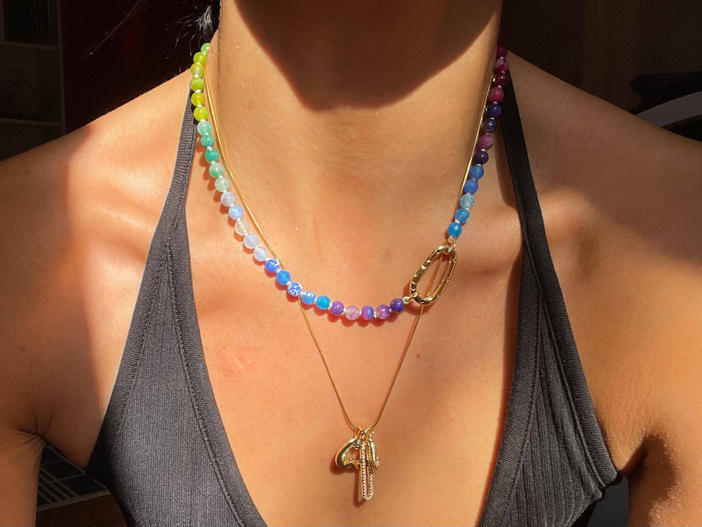Yo, Tie Dye Girl - Hand Knotted Ombré Rainbow Agate Gemstone Necklace