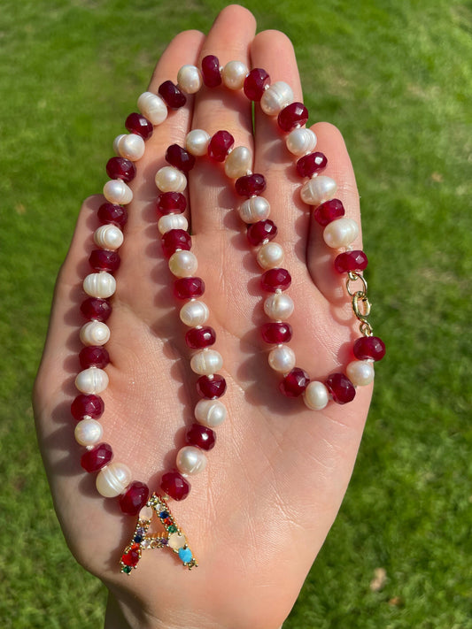 The A Team | Freshwater Pearl and Gemstone Initial Necklace