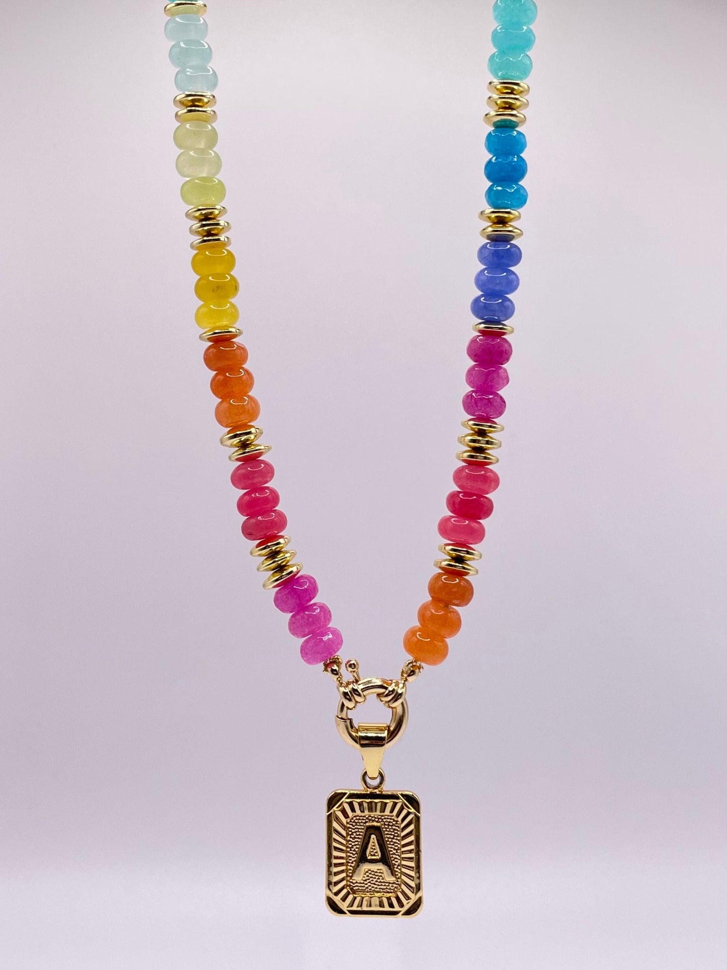 Technicolor Dreamcoat - Rainbow Gemstone Necklace with Charm