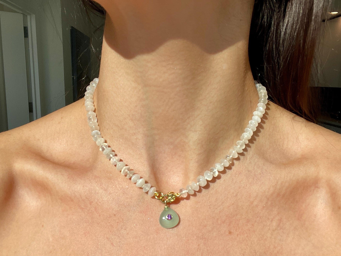 Swiss Miss Hand Knotted Moonstone Gemstone Candy Necklace