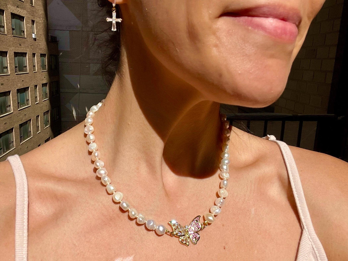 Rosa Mariposa - Hand Knotted Fresh Water Pearl Necklace