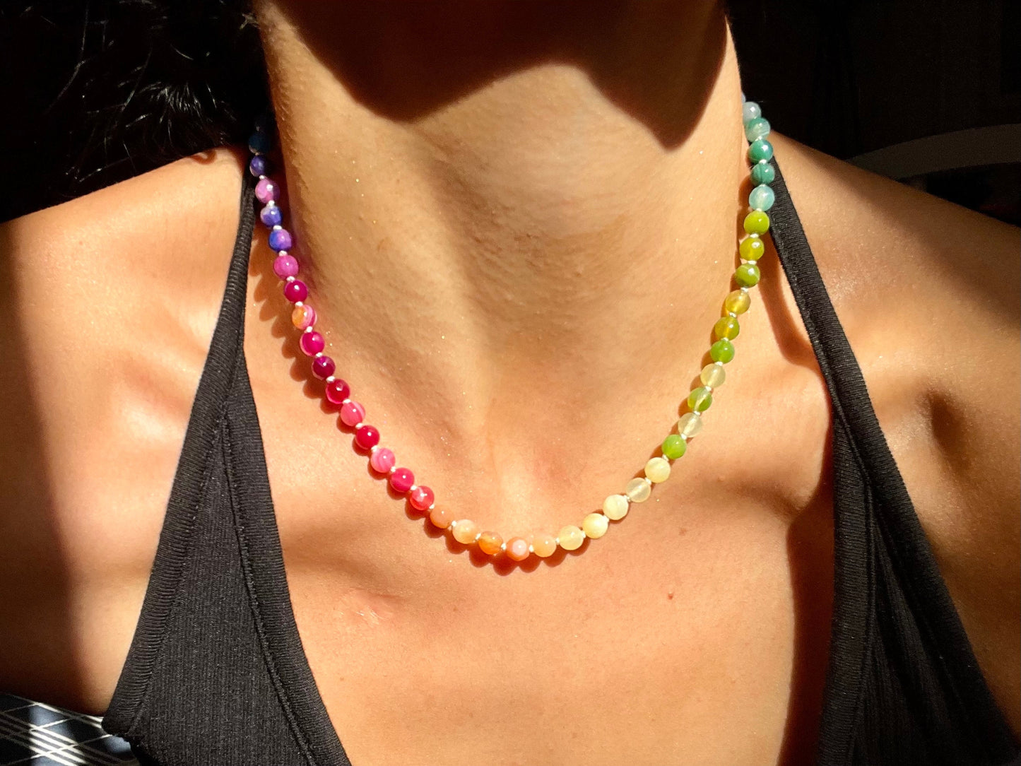 Yo, Tie Dye Girl - Hand Knotted Ombré Rainbow Agate Gemstone Necklace