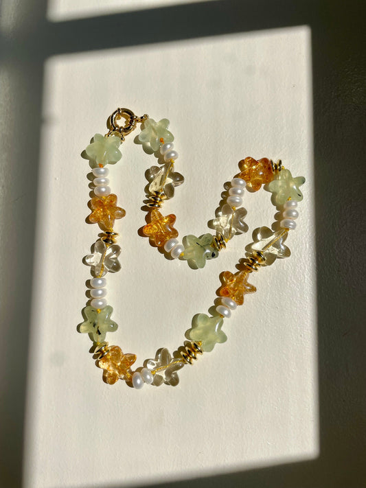 Gadgets and Gizmos A Plenty - Freshwater Pearl, Citrine, Prehnite, and Quartz Starfish Necklace