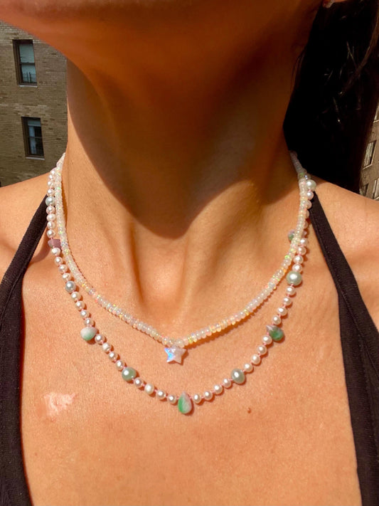 Watermelom Sugar High - Hand Knotted Freshwater Pearl and Watermelon Tourmaline Necklace