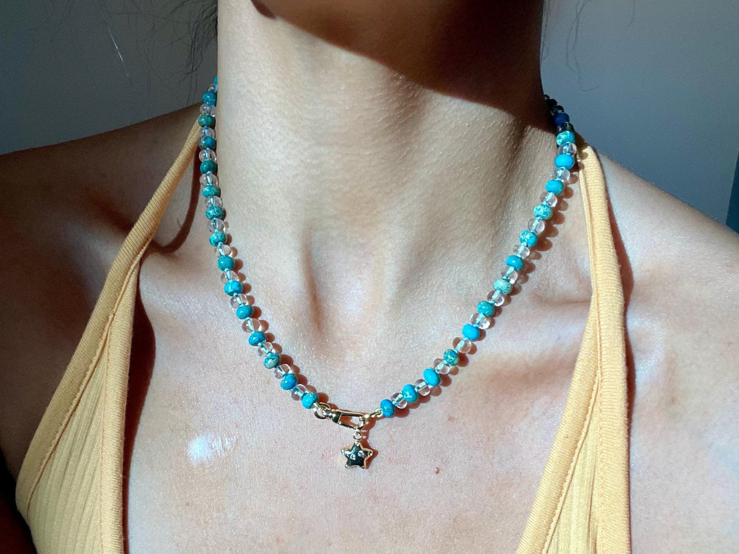 Turks Water - Hand Knotted Turquoise & Quartz Gemstone Necklace