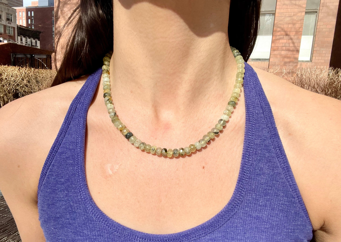 Bossy Mossy Hand Knotted Prehnite Gemstone Candy Necklace