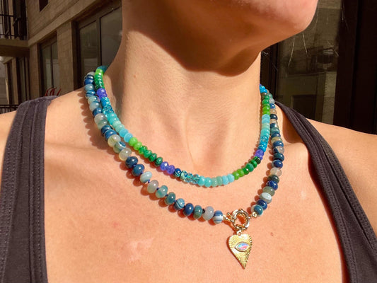 I’m Blue Da Ba Dee Da Ba Di - Blue Agate Gemstone Necklace with 14 GF Enhancer Clasp