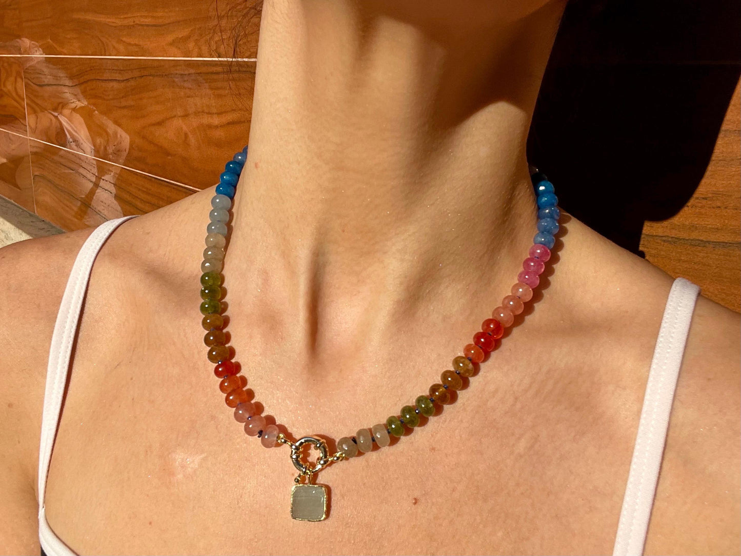 Berkshire Baroness- Rainbow Stone Beaded Necklace with 14K GF Enhancer Clasp