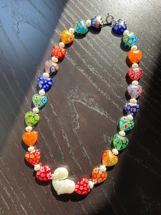 Jumbo Melted Jolly Ranchers Part 2 | Millefiori Hearts and Freshwater Pearl Necklace
