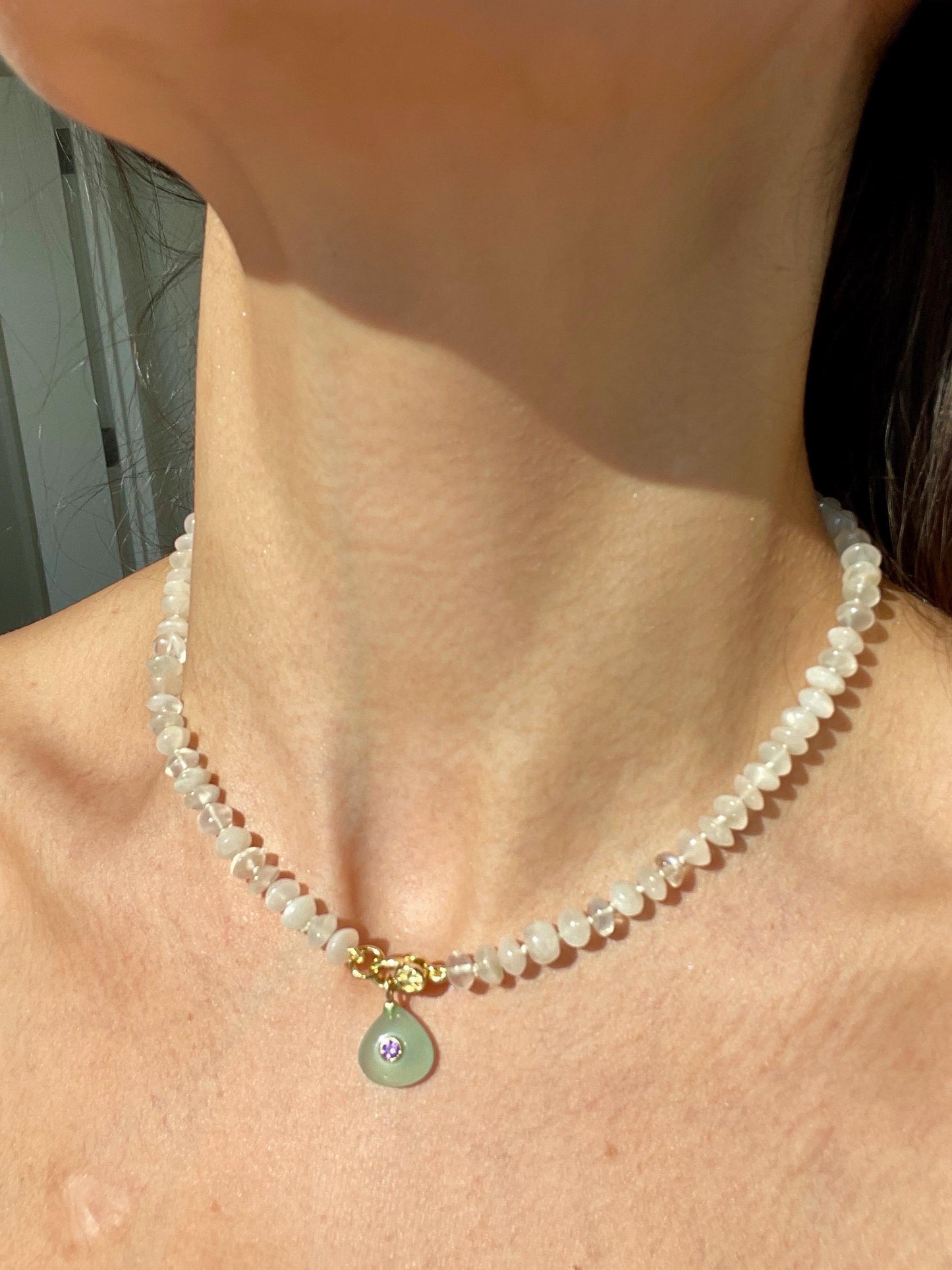Swiss Miss Hand Knotted Moonstone Gemstone Candy Necklace