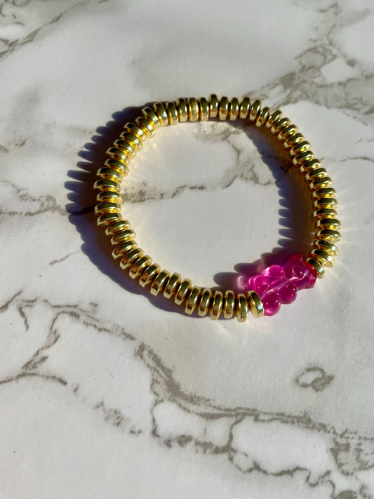 Little Bear - Acrylic Gummy Bear & 14K GF Disc Beaded Stacking Bracelet