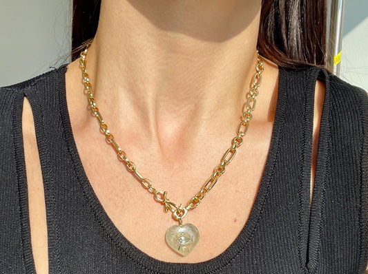 Bossy Mossy Prehnite and Topaz Lallipop Pendant Bow Chain Necklace