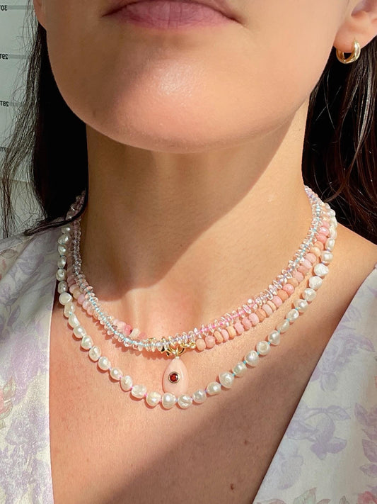 Lil Pink Lady Hand Knotted Pink Opal Gemstone Candy Necklace