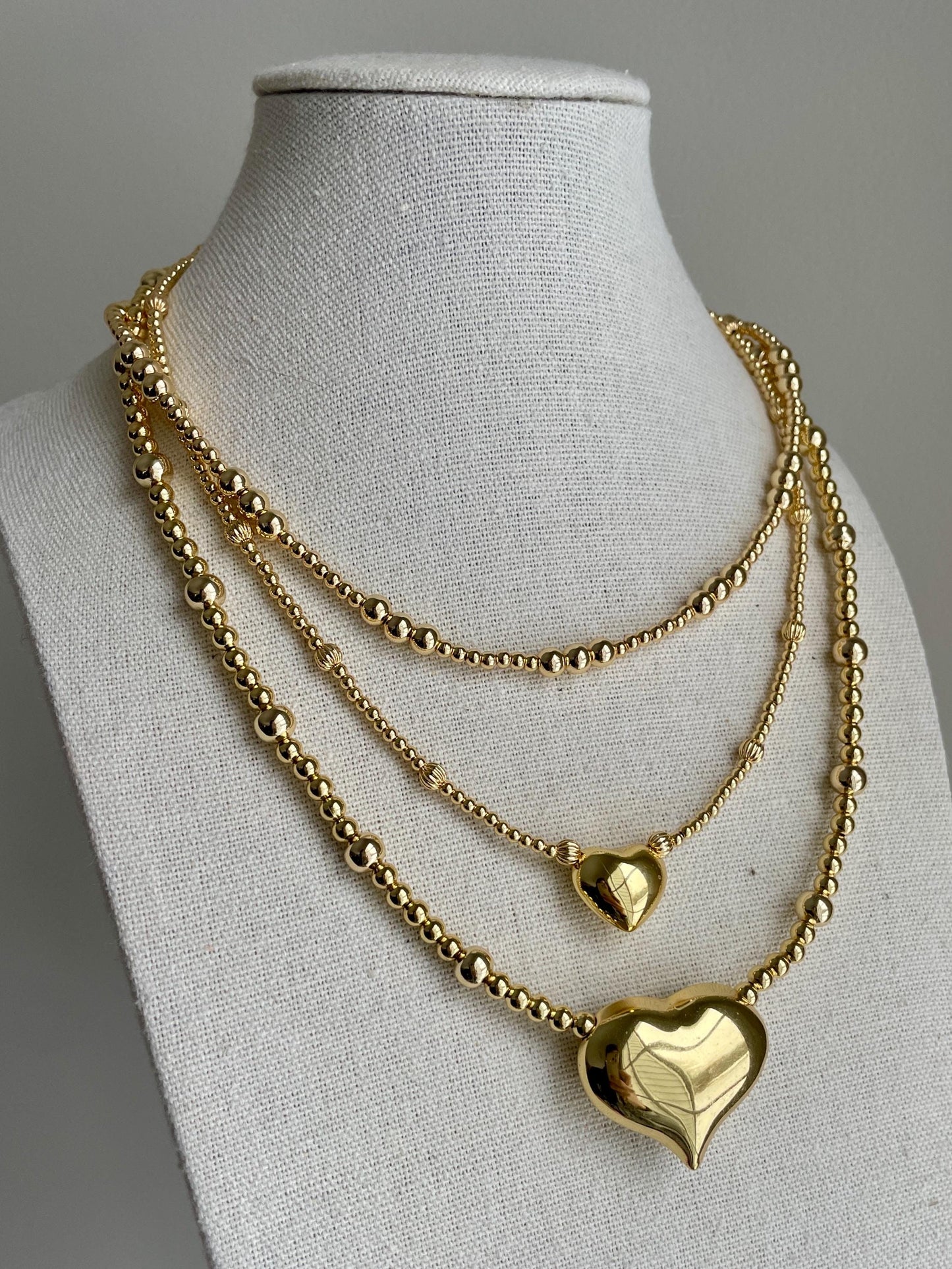 Big Puff Heart Golden Beaded Choker Necklace