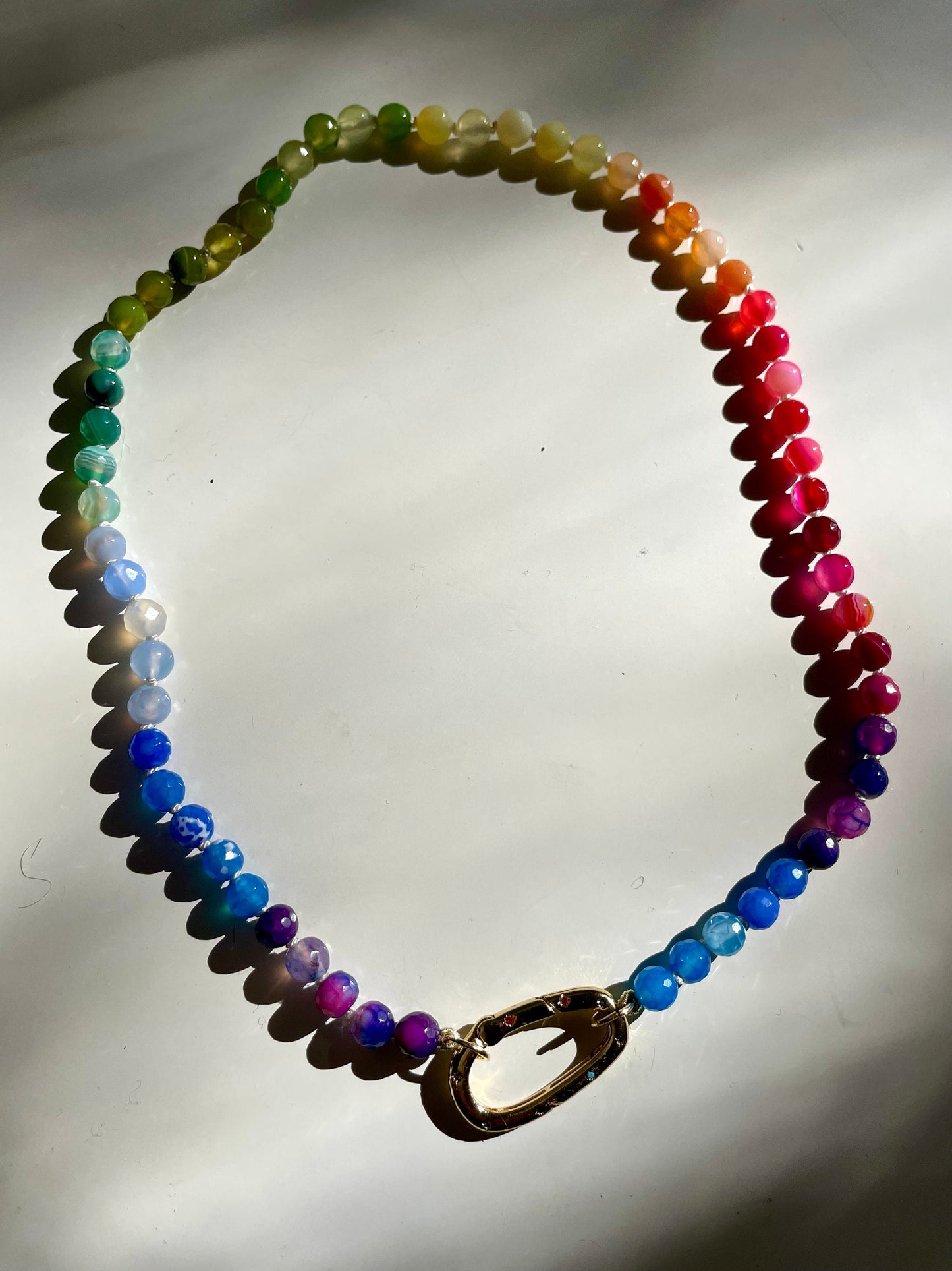 Yo, Tie Dye Girl - Hand Knotted Ombré Rainbow Agate Gemstone Necklace