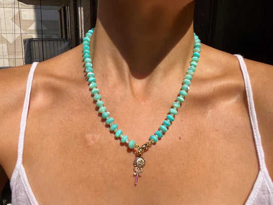 My Mom Said No - Blue Mother of Pearl and Moonstone Gemstone Necklace