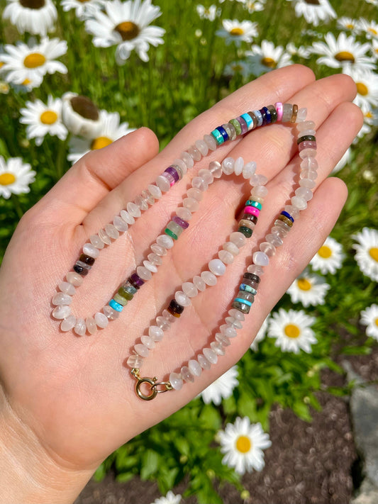Mini Swiss Miss Marshmallows - Moonstone and Gemstone Heishi Choker