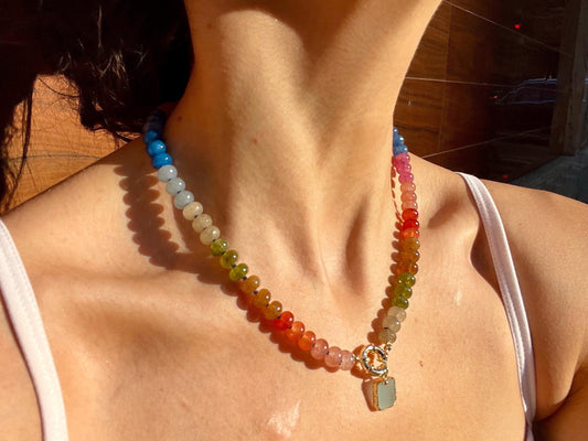 Berkshire Baroness- Rainbow Stone Beaded Necklace with 14K GF Enhancer Clasp