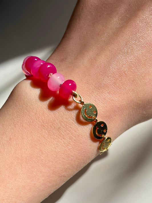 Smiley Season - Agate & Smiley Chain Bracelet