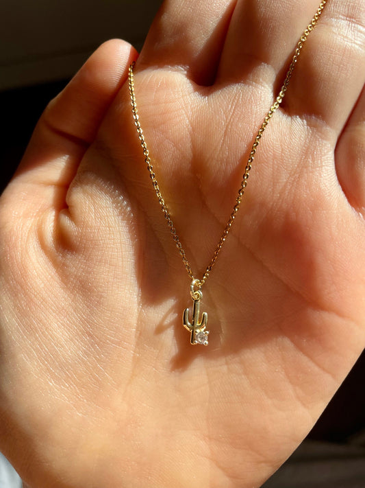 Prickly Little Thing - 14K Gold Filled Cactus Charm Pendant on Adjustable Chain