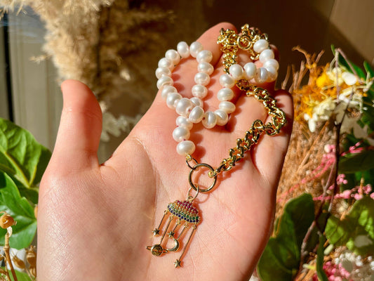 My Parade - Freshwater Pearl and Galaxy Rainbow Necklace