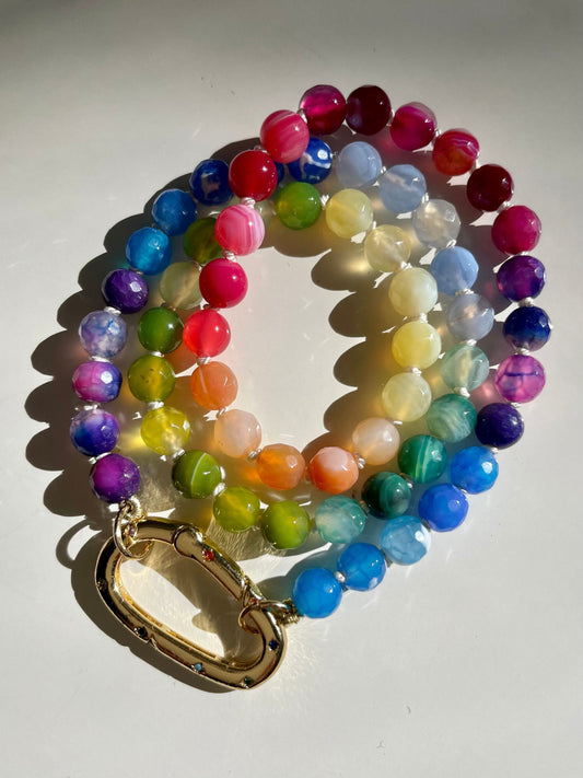 Yo, Tie Dye Girl - Hand Knotted Ombré Rainbow Agate Gemstone Necklace