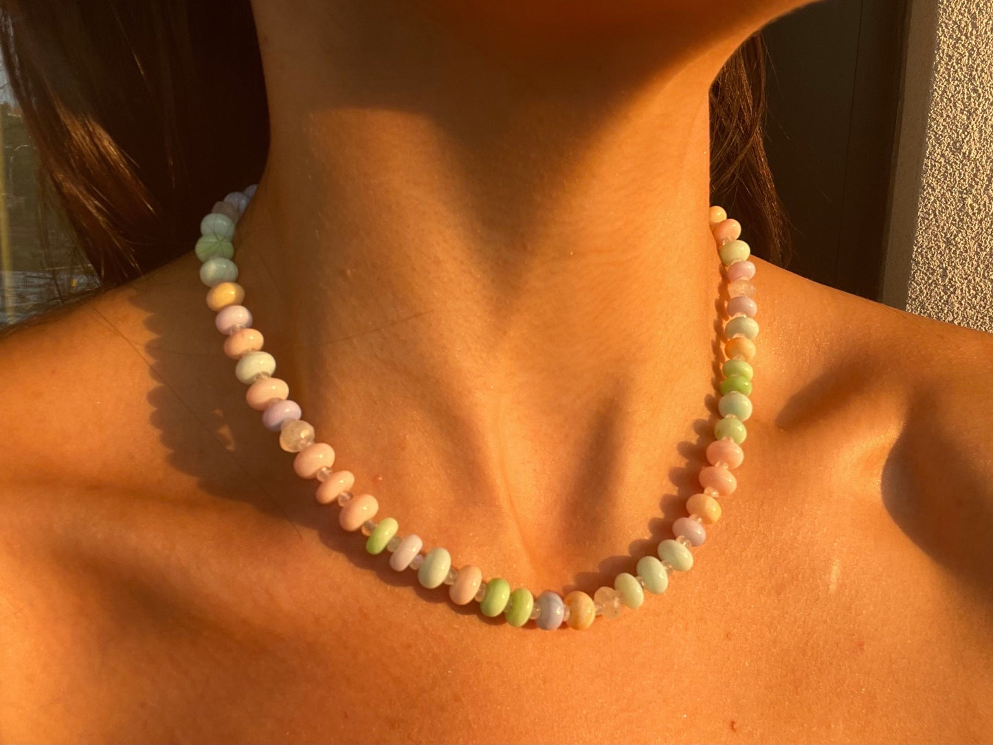 Pastel Opal Necklace: Moonstone Gemstone Candy Necklace, 14K Gold Filled Clasp