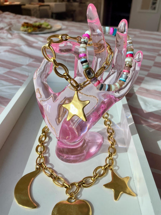 Fruity Pebbles Swarovski Bracelet | Rainbow Heishi Gemstones & Crystal Centerplate