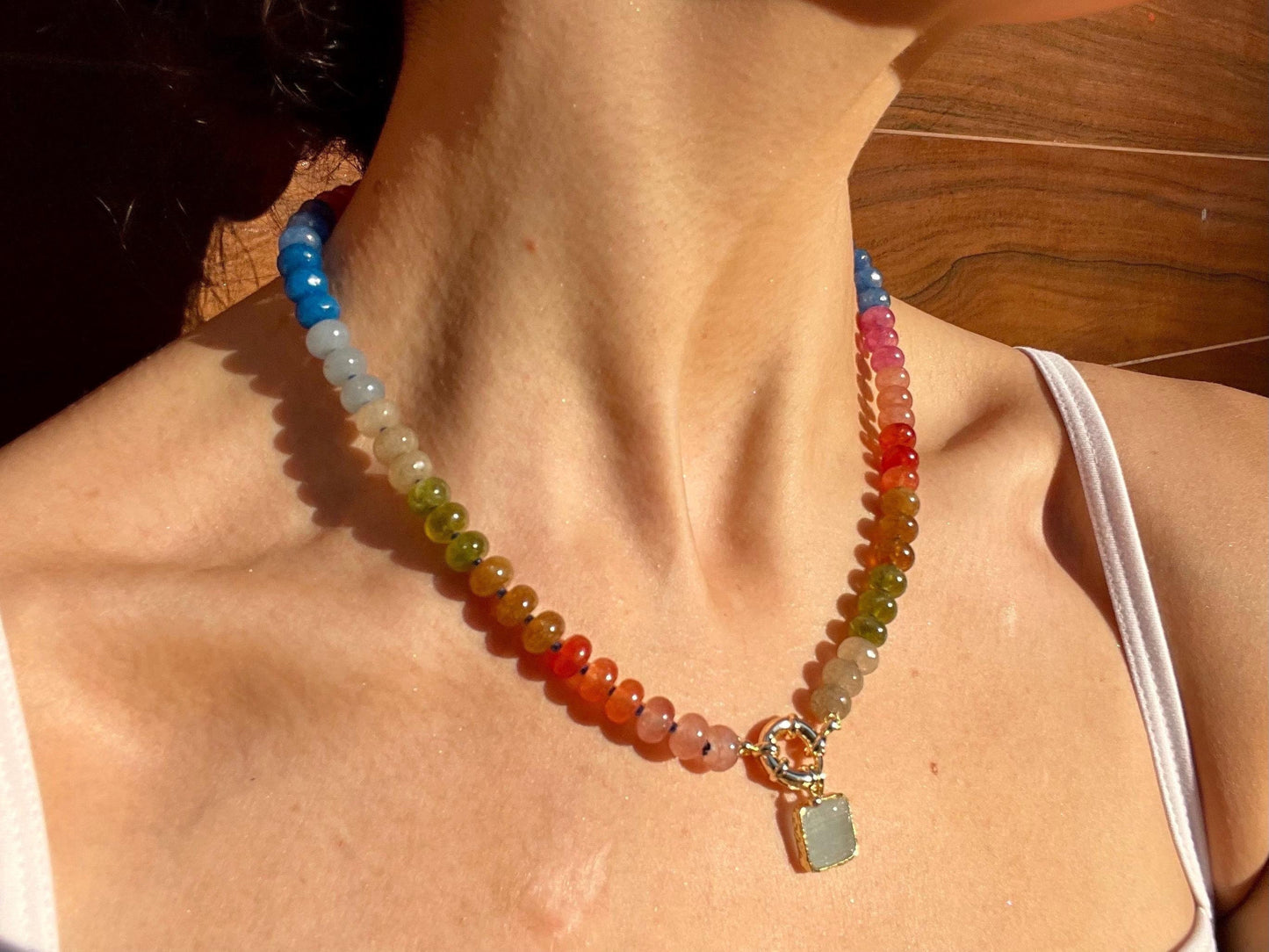 Berkshire Baroness- Rainbow Stone Beaded Necklace with 14K GF Enhancer Clasp