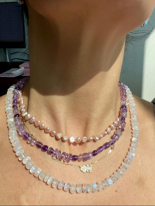 Amethyst Jigsaw Puzzle Hand Knotted Gemstone Candy Necklace