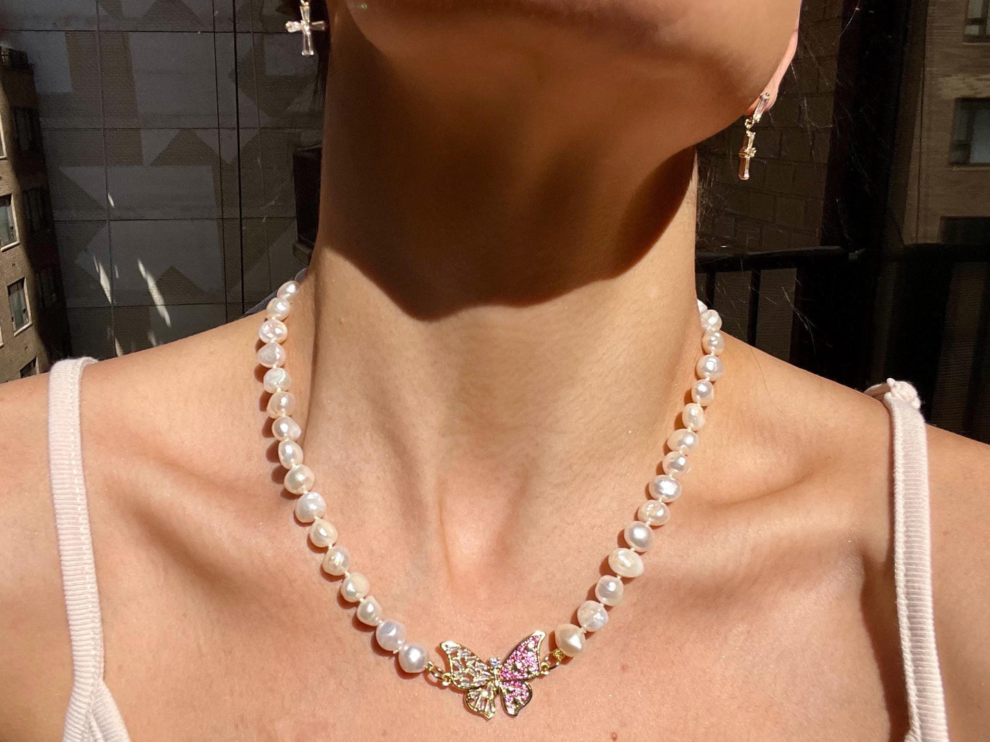 Rosa Mariposa - Hand Knotted Fresh Water Pearl Necklace