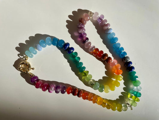 Tertiary Skittles - Rainbow Gemstone Necklace with Enhancer Clasp