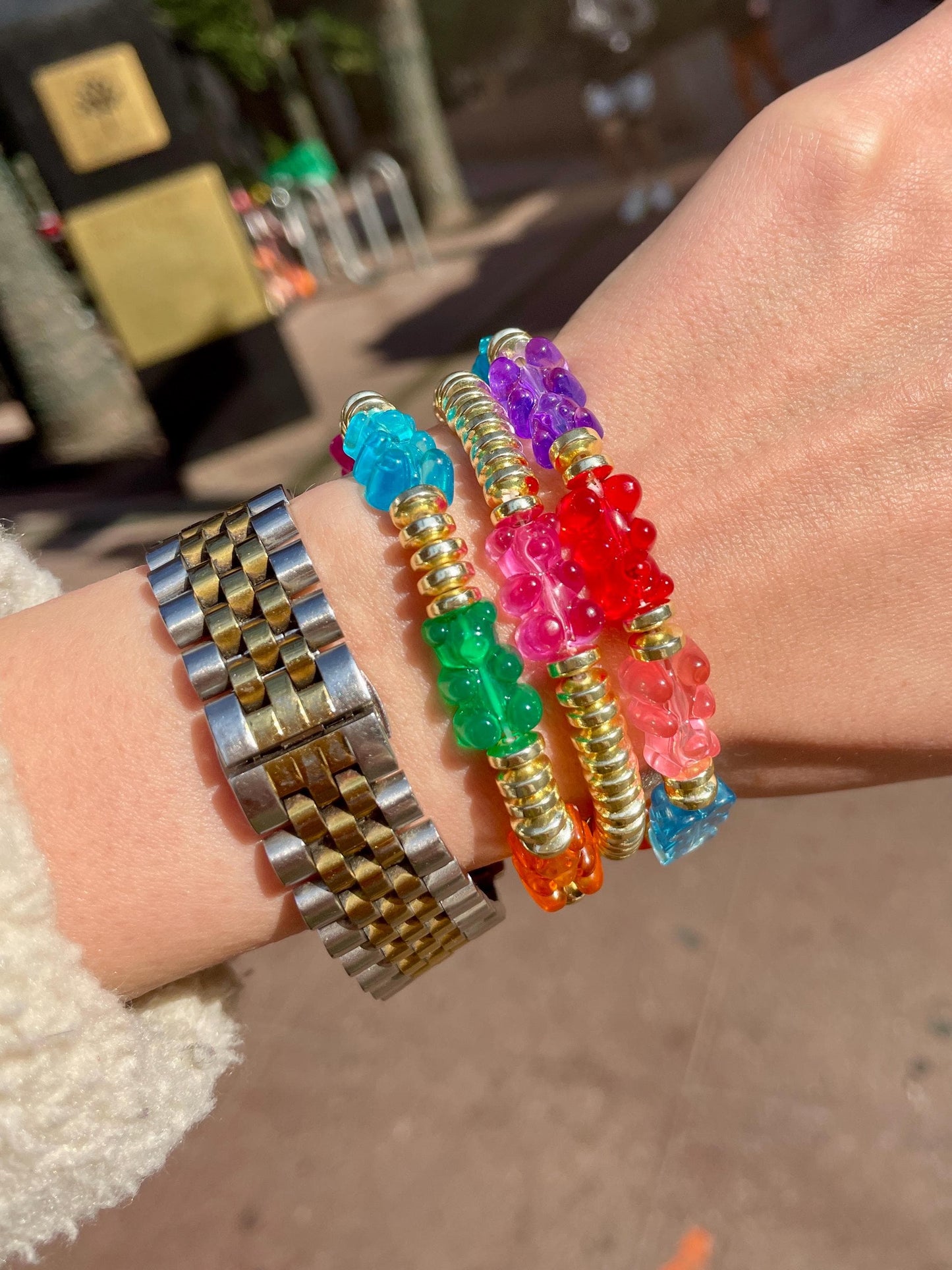 Goldie Bears Gummy Bear & 14K GF Disc Beaded Stacking Set