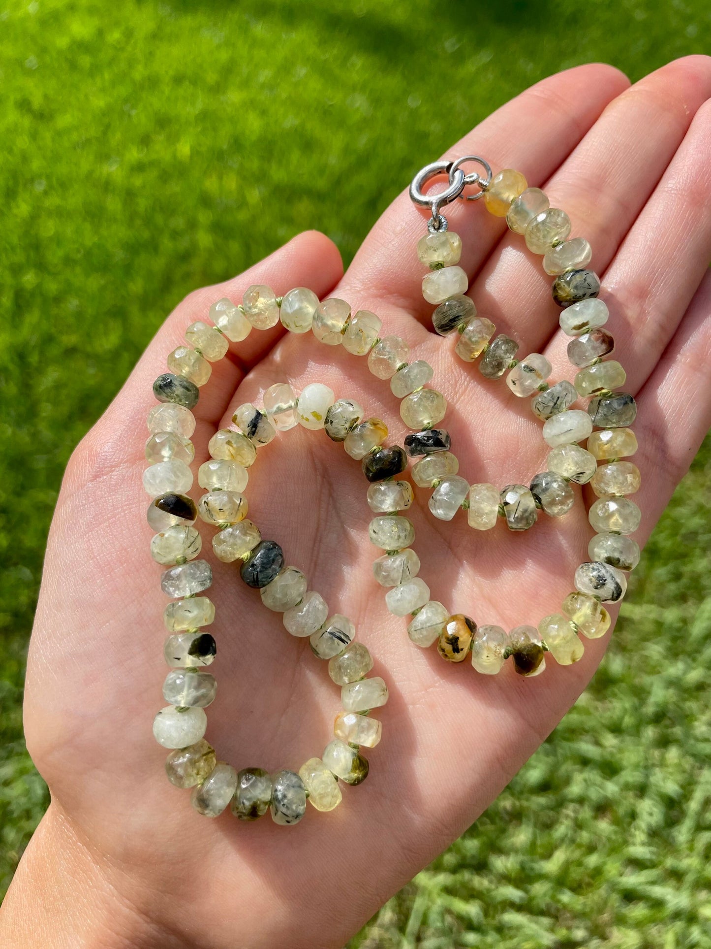 Bossy Mossy Hand Knotted Prehnite Gemstone Candy Necklace