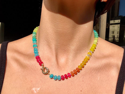 Candyland - Rainbow Stone Beaded Necklace with 14K GF Enhancer Clasp