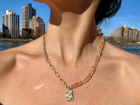 Flying Purple People Eater - Gemstone & Paperclip Chain Necklace with Charm