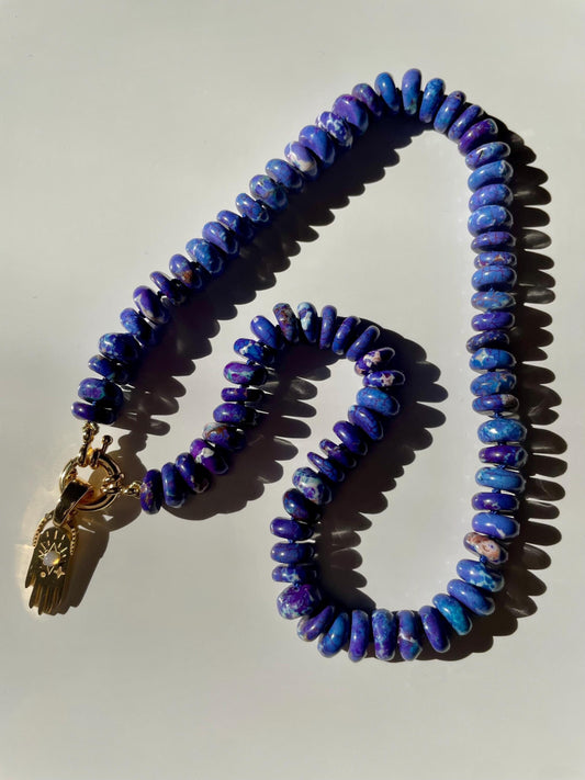 Blue Valentine - Hand Knotted Lapis Gemstone Necklace with 14 GF Enhancer Clasp