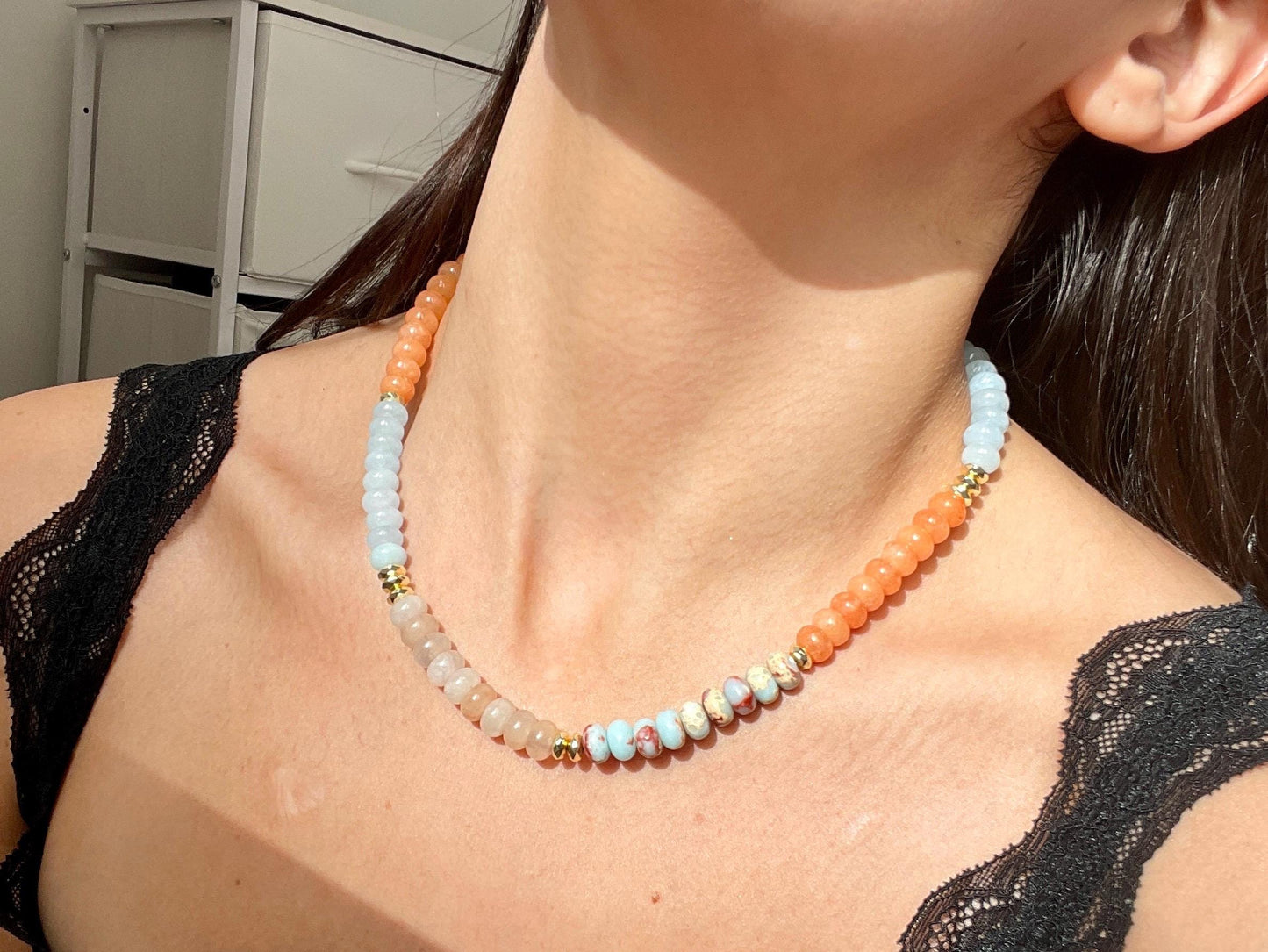 Beach Day - Colorblocked Stone Beaded Necklace