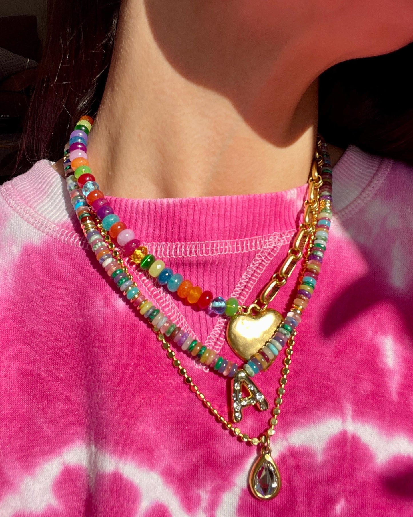 Antique Brass Dot Chain with Large Swarovski Crystal Pendant