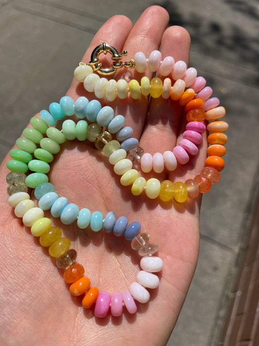 If All the Raindrops Were Lemondrops & Gumdrops Hand-Knotted Pastel Rainbow Gemstone Candy Necklace