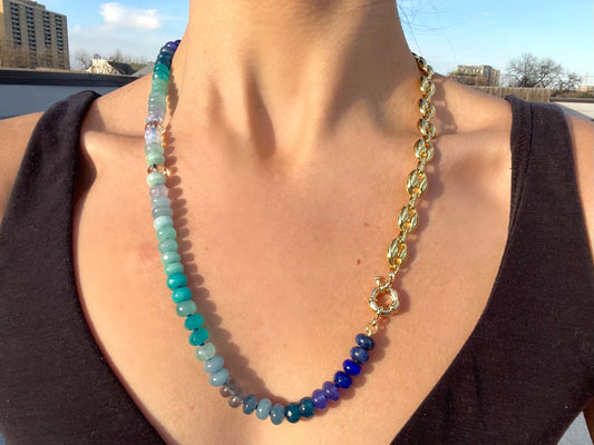 Mariner Chain Blues - Ombré Gemstone and Mariner Chain Necklace