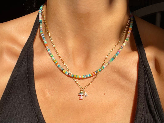 Mush Crush - Opalite Mushroom Charm Pendant on 24K Gold Filled Paper Clip Chain