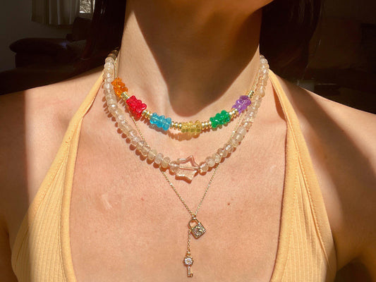 Gold Rush Starshine - Champagne Citrine Gemstone Candy Necklace with Quartz Star