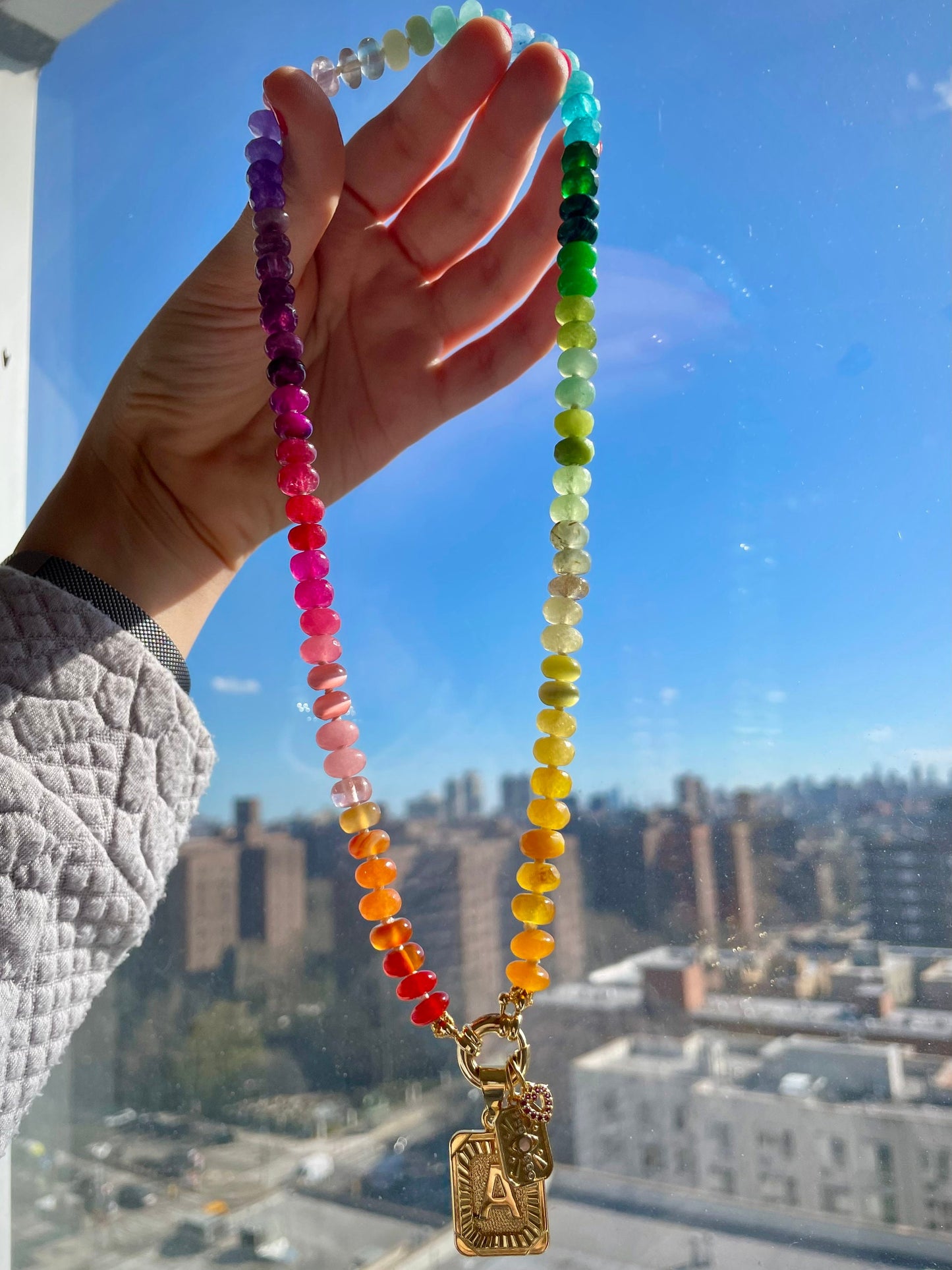 King Size Skittles - Rainbow Gemstone Candy Necklace with Enhancer Clasp