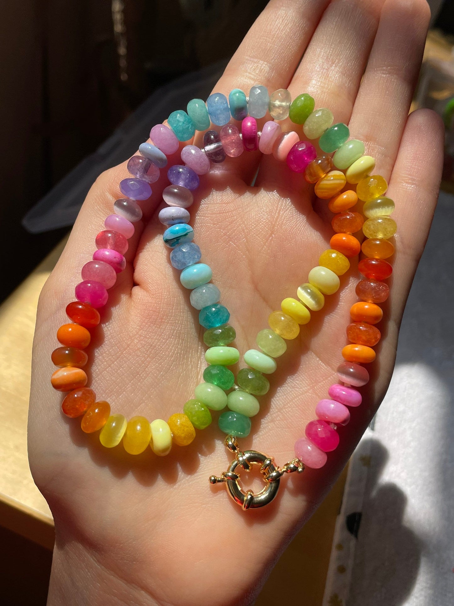 Fruit Loops Hand-Knotted Mini Rainbow Gemstone Candy Necklace