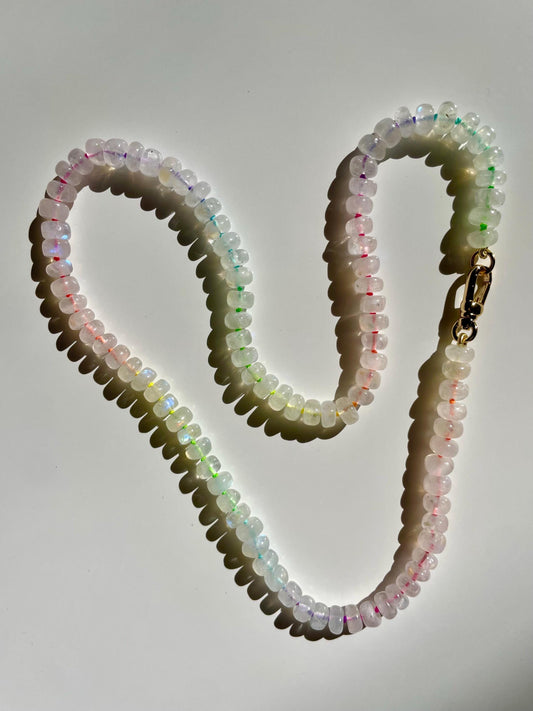 Rainbow Moonboots - Hand Knotted Moonstone Necklace on Rainbow Silk Thread
